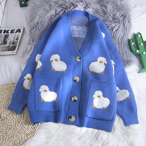 Autumn and Winter New Fashion Korean Womens Casual Sweater and Cardigan Long Sleeve V-neck Button Oversized Jacket Cardigan