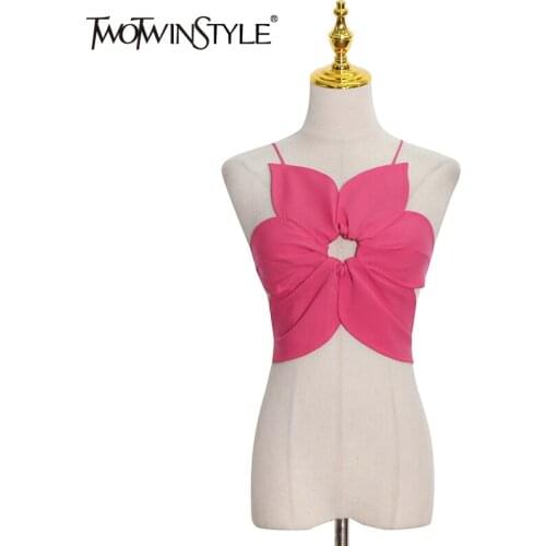 TWOTWINSTYLE Cut Out Sexy Womens Crop Top V Neck Sleeveless Lace Up Slimming Tank Tops Females 2021 Summer Fashion New Clothing