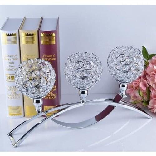 Gold Silver Votive Crystal Candle Holder Arch Bridge Shape 3 Arms Candelabra Lantern Home Wedding New Year Party Dining Decora