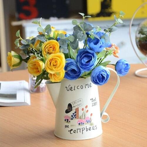 1PC New European Printing flower pots Round Tin Plant Flower Pot Garden Home Office Decor Metal Planter Vase JL 106