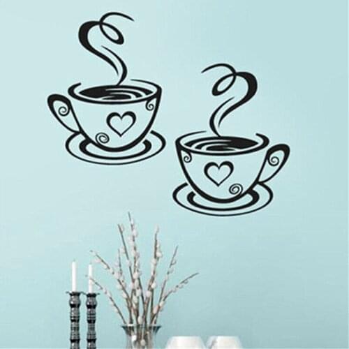1Pcs Double Coffee Cups Wall Stickers Room Decoration Vinyl Art Wall Decals Adhesive Stickers On The Kitchen
