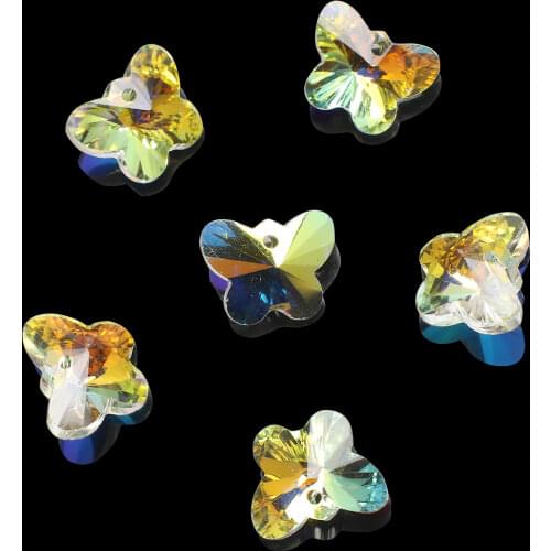 10/14/18mm Shiny AB Austrian Crystal Pendant Butterfly Glass Beads Love Heart For DIY Making Charms Earings Necklace Supplier