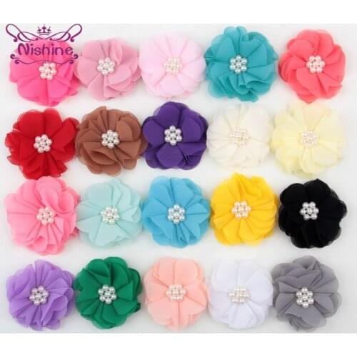 10pcs/lot Hand Sewing Beads Floral Accessories Girl Fashion Handmade Chiffon Flower Headwear DIY Wedding Bouquet Home Decoration