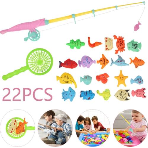 22pcs Childrens Magnetic Fishing Parent-child Interactive Toys Game Kids 1 Rod 1 Net 12 3D Fish Baby Bath Toys Outdoor Toy