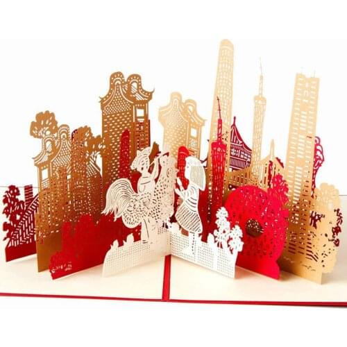 3D Laser Cut Handmade Carving Guangzhou City Paper Invitation Greeting Cards PostCard Business Creative Gift Souvenir Collection