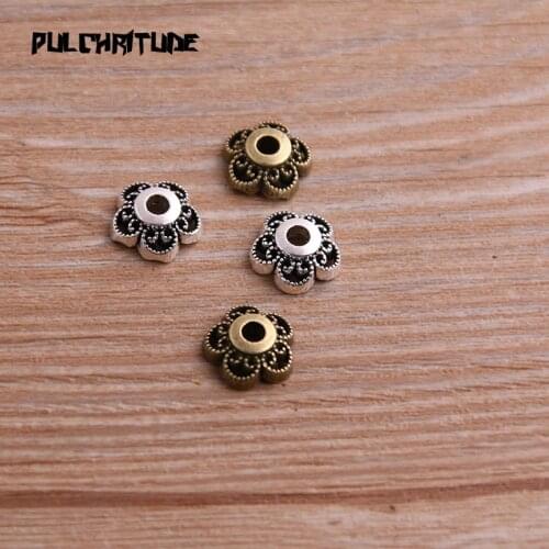 40pcs 4*10*10mm Two Color Retro Bead Caps Charm Hollow Flower Pendants Jewelry Accessories DIY Receptacle Charms
