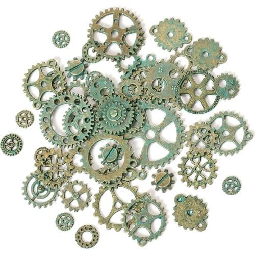 50g 100g Mixed Antique Green Steampunk Cogs & Gears Charms DIY Pendant Charms Jewelry Making Vintage Bracelets Craft Metal