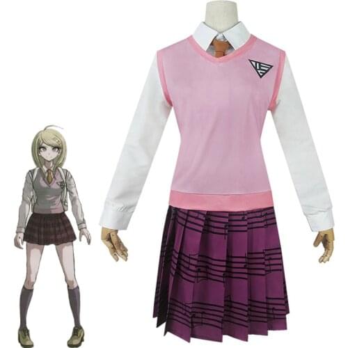 Anime Danganronpa V3 Killing Harmony Cosplay Kaede Akamatsu Costume Suit Girls School Uniform Shirt Skirt Sweater Vest Wigs