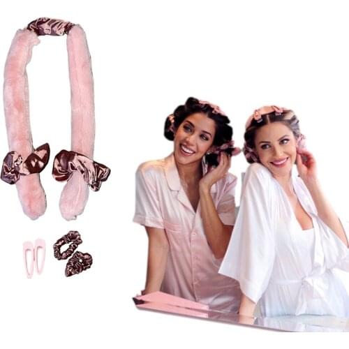 No Heat Hair Curlers Soft Silk Headband Rollers Sleep In Overnight Natural Hairstyle with 2 Hair Loops 2 Hair Clip