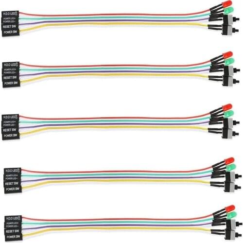 Computer Case LED Light Red Green ATX Power Supply Reset HDD Switch Cable ATX 24Inch Case Front Bezel Wire Kit (5PCS)