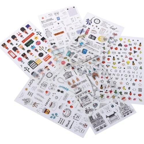 Hot sale 6 pcs/pack European Travel Paper Sticker Diary Scrapbooking Label Sticker