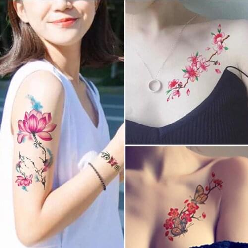 1PCS Artificial Flowers Arm Shoulder Tattoo Stickers Flash Henna Tattoo Fake Waterproof Temporary Tattoos Sticker Women 9*19cm