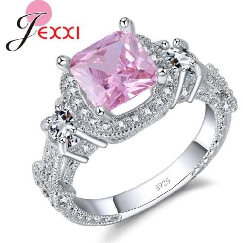 Classic True Love Wedding Rings Sterling Romantic Pink AAA Zircon Paved Engagement Propose Jewelry High Standard