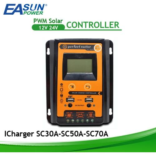 MPPT Solar Charge Controller 12V/24V Solar Controller 30A 50A 70A Solar Panel Battery Regulator 5V LCD Display Dual USB