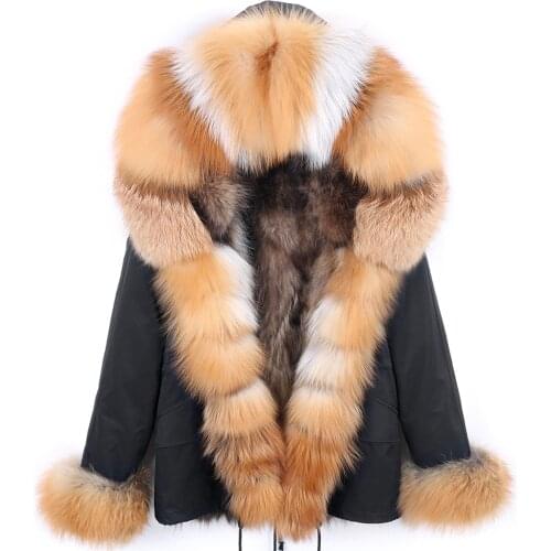 2021 Winter Jacket Women Waterproof Parka Big Natural Raccoon Fur Collar Hooded Thick Warm Real Fox Fur Coat Winter Overcoat