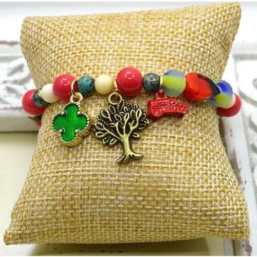 Hot Sale Top-Rated Fashion Alloy Charms & Glass Beads Red Bracelets with Tree Leaf Women DIY Jewelry Female Bijoux Gift B15213