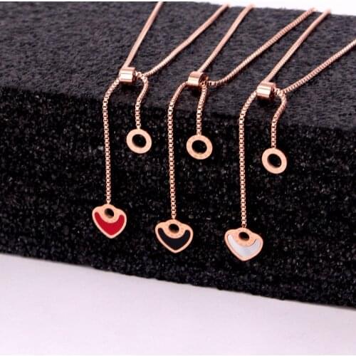Fashion Stainless Steel Rose Gold Color Love Roman numerals Circle Round Heart Pendant Necklace Women Girl Party Gift