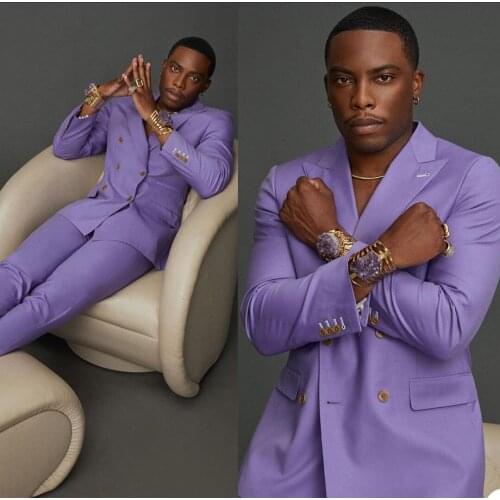 Fashion Purple Customized Wedding Tuxedos Slim Fit Double Breasted Blazer Pants Suits Business Party Prom Jacket 2 Pieces
