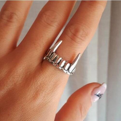 Hip Hop Jewelry Anillos Mujer Fangs Claw Halloween Ring Adjustable Mens Domineering Opening Rock Animal Punk Party
