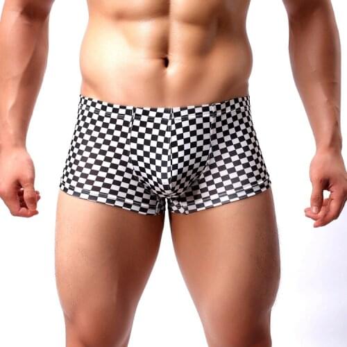 Mens underwear black and white square plaid boxer pants fashionable and comfortable sexy four corner pants