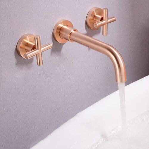 Brass Rose Gold Hot and Cold Faucet Brushed Bathtub Water Tap Bath Double Handle Shower Faucet Bathroom Accessories Set
