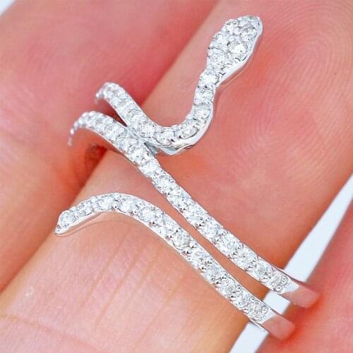 Newest Design long snake Ring with Full Micro Paved CZ Fashion Women Silver Color Rings For Women Punk Rock Ring Animal Jewelry