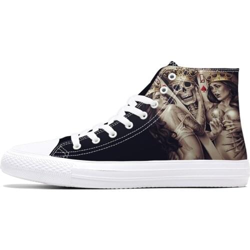 2019 New Style Cool Skull Print Mens Fashion Sneakers High Top Canvas Shoes for Male Casual Shoes DIY Customize Design Footwear