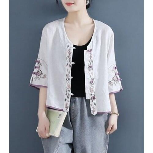 New 2021 women clothing flower embroidery tops tang costume chinese style shirts traditional cheongsam blouse for lady female