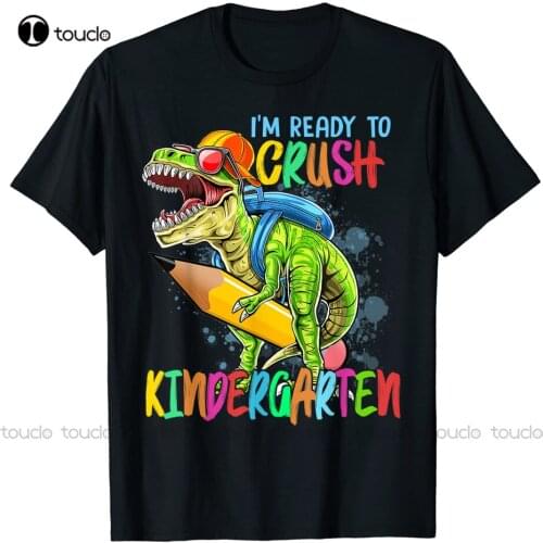 New I'M Ready To Crush Kindergarten T Rex Dino Holding Pencil T-Shirt Kids Shirt T-Shirts Cotton Tee S-5Xl Unisex