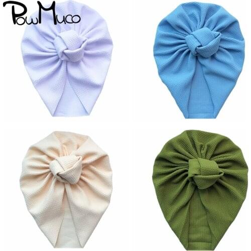 Powmuco Solid Color Baby Girls Caps Handmade Knotted Infant Hedging Hats Kids Hair Accessories Newborn Photography Headwear