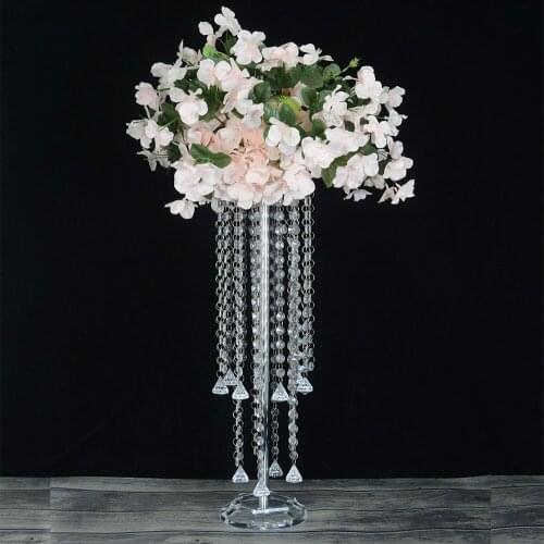 Luxury crystal wedding flower vase holder metal stand walkway wedding road lead table centerpieces event party T- stand decor