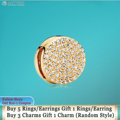Ahthen 925 Sterling Silver Golden Dazzling Elegance Clip Charms fit Original Pandora Reflexion Bracelets Women Jewelry Girl Gift
