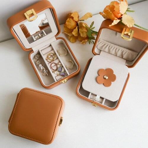 Jewelry storage box pu leather flip cover jewelry storage box portable mini jewelry box travel storage box