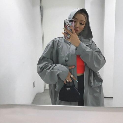 Street Tooling Chest Pocket Reflective Strip Stitching Hooded Sunscreen Zipper Jacket