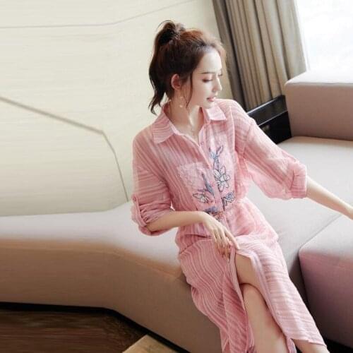 The spring little man 2020 new new fairy niche two piece set loose and thin shirt dress butterfly dress pink plus size