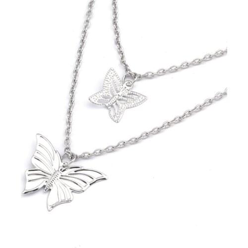 Simple Style Hollow Cute Animal Butterfly Clavicle Chain Jewelry for Women Long Pendants Necklaces 2 Color Charms Bijoux