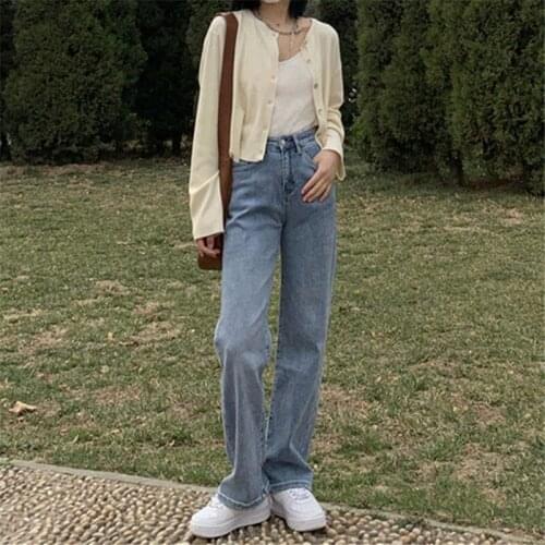 Womens Pants Straight Leg Jeans Straight Wide Leg Women High Waist Autumn Casual Mom Fashion Korean Chic Trousers