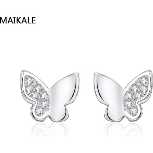 MAIKALE Korean Earrings Butterfly/Heart/Triangle Earring Gold Color Zircon Stud Earrings Small Punk Earrings For Girls