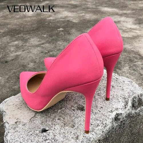 Veowalk Peony Pink Women 8/10/12cm Stiletto High Heels Candy Color Elegant Ladies Pointed Toe Pumps Shoes Accept Customized