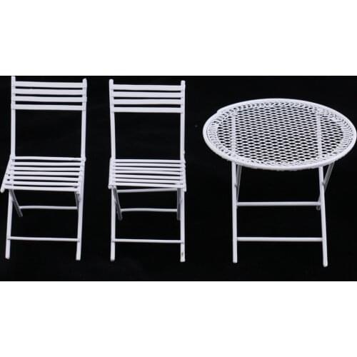 1:12 DOLLS HOUSE MINIATURE FURNITURE WHITE METAL ROUND TABLE with 2 CHAIRS SET