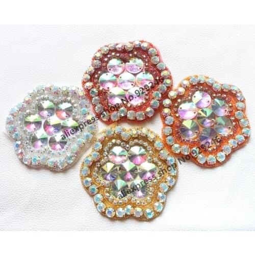 10pcs/lot wholesale 11cm round flower crystal gold applique orange rose pink AB shiny rhinestone trims garment costume accessory