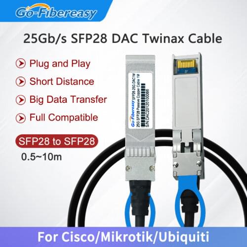 SFP28 Passive DAC Cable 25Gb/s Direct Attach Copper Twinax Cable 2M 30AWG for Ubiquiti Mikrotik Zyxel Arista