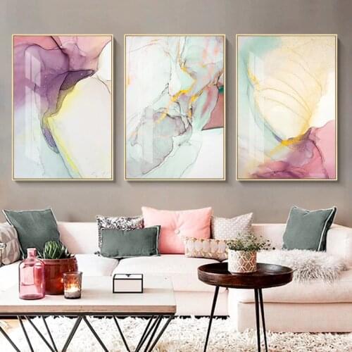 3 Pieces Colorful Pink Ink Poster Abstract Canvas Painting Print Poster Nordic Wall Art Modern Pictures For Living Room Home Dec