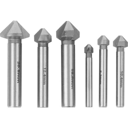 6Pcs 3-Edged 90 Degree Chamfer Cutter Round Shank High Speed Steel End Mill Woodworking Milling Cutter Countersink Drill Bit Set