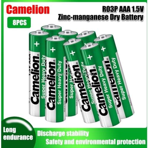 8pcs Original Camelion R03P 1.5V AAA Zinc-manganese Dry Battery No Mercury Dry Battery For Electric Toy Flashlight Clock Mouse
