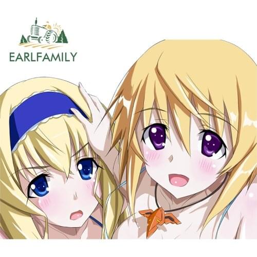 EARLFAMILY 13cm x 10.1cm for Infinite Stratos Cecilia Alcott Charlotte Dunois Car Stickers Air Conditioner Anime Trunk RV Decal