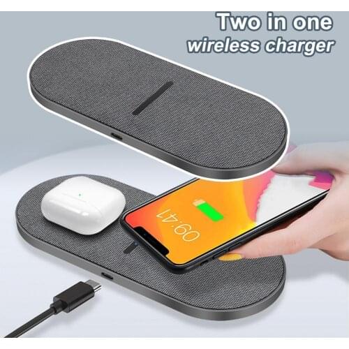 Dual Seat QI Wireless Charger Fast Charging Pad 2 in 1 Desktop Charger for iPhone SE2 11 Pro X XS MAX XR Dropshipping