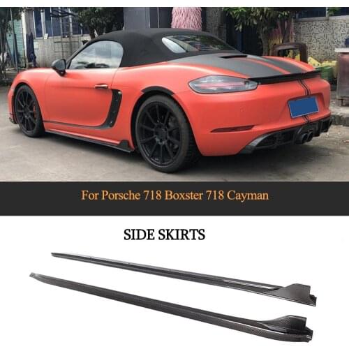 Car Side Skirts For Porsche 718 Boxster Cayman 2016 - 2019 Car Extension Lip Door Steps Panels Spoiler Carbon Fiber