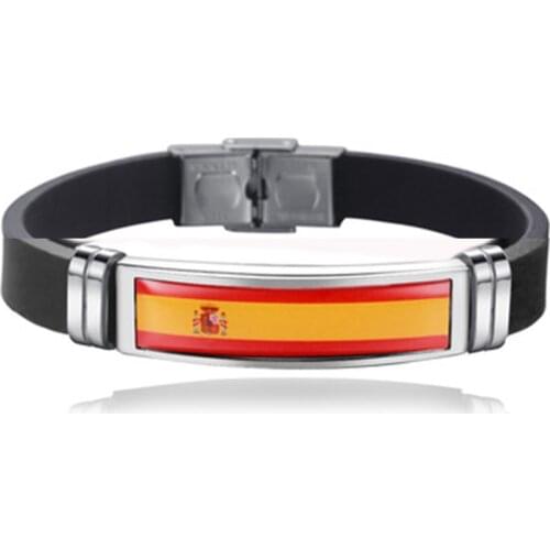 FIMAODZ Spain Flag Bracelet for Men Women Stainless Steel Silicone Bracelets Adjustable High Quality Bangles for Friend Gift