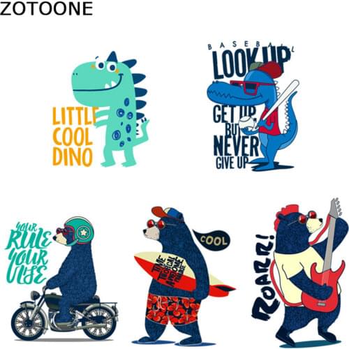 Cartoon Dinosaur Bear Patch Iron on Animal Patches for Clothing Stickers on Clothes for Kids T-shirt DIY Heat Transfer Appliques